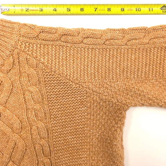 Ann Taylor Womens Sweater M Camel Cable Honeycomb Knit Balloon Sleeve Raglan - Picture 11 of 13